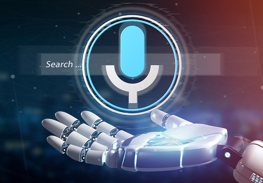 robot proporcionando la voice search